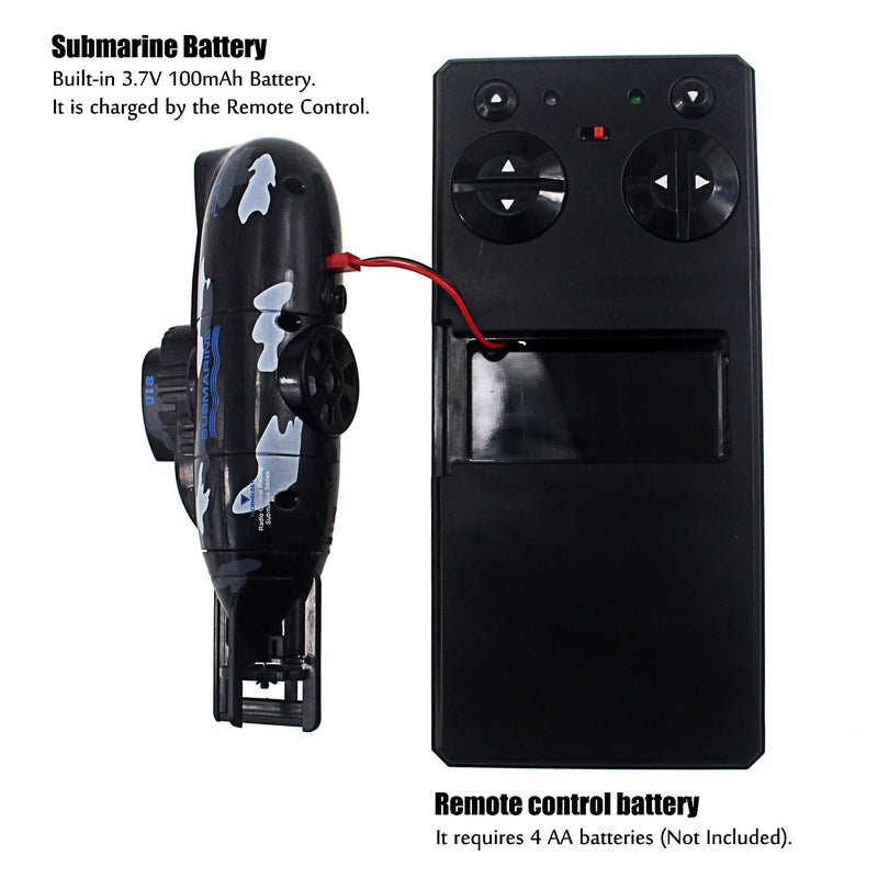 Tipmant Mini RC Submarine Remote Control Boat Ship Military Model Electric Water Toy Waterproof Diving Kids Gift Black - Image 5